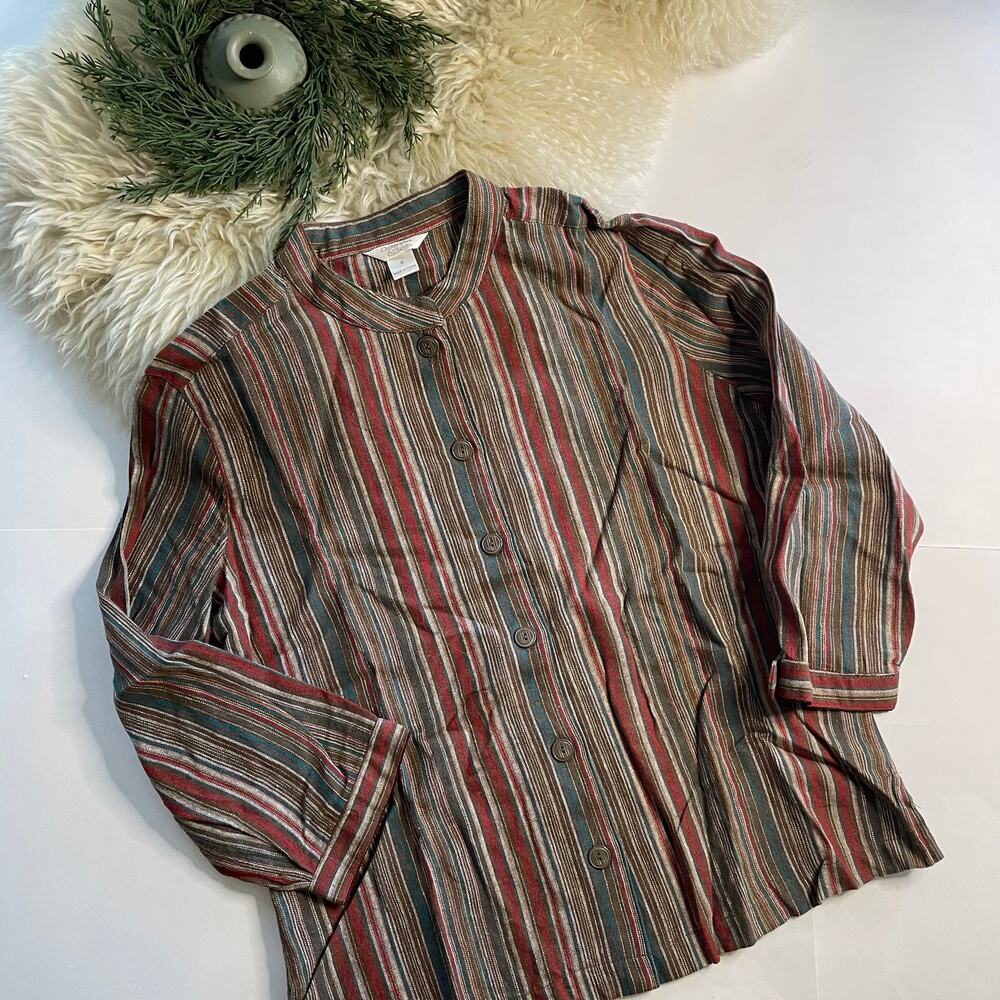 Christopher & Banks Pin Stripe Button Up Long Sleeve Shirt/Top SZ S